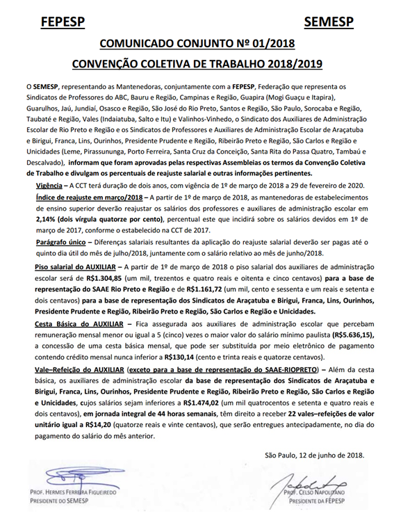 Comunicado Conjunto Ensino Superior N°01_2018